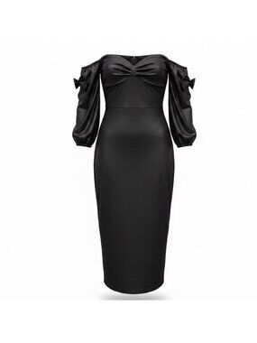 Fashion Nova Womens Black Off-The-Shoulder Puff Sleeve Dress Size L